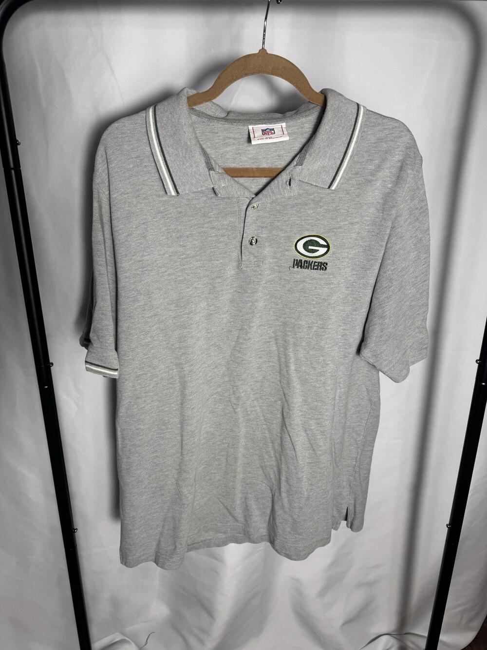 Green Bay Packers Polo Shirt Mens Large Gray NFL Football NFL Embroidered